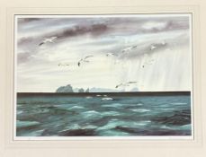 Jim Nicholson,(British 1924-1996), Northern Gannets over St Kilda, artist proof print, signed bottom