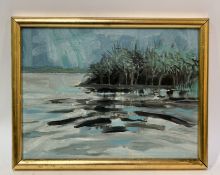 Unknown artist, Study of a pond, acrylic on canvas, unsigned, in a gilt frame. (29cmx39cm)