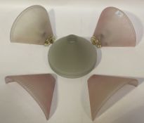 A pair of Art Deco style frosted pink glass wall sconces, (W26cm) together with a pair of conforming