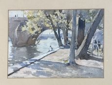 Elizabeth G Molyneaux R.S.W (1887-1969), A Spring day by the river Seine, watercolour, signed bottom