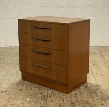 G-Plan, A mid century 'Fresco' teak chest of four drawers, raised on an inset pedestal foot.