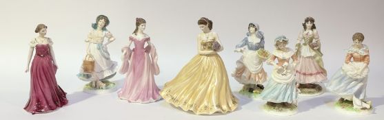 A collection of Royal Worcester China figures comprising, "A Golden Moment" (h-26cm), "The