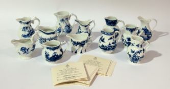 A collection Royal Worcester blue and white porcelain jugs, comprising Fisherman and Willow (h-
