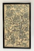 A mixed lot comprising a Chinese embroidered silk/stump work panel depicting a vase, flowers, and
