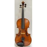 A vintage violin with label of George Robertson (Edinburgh 1909), of one piece back-construction,