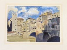 Neil.M.Catchpole, Ponte Vecchio, Florence, watercolour and pencil on paper, signed bottom right in a