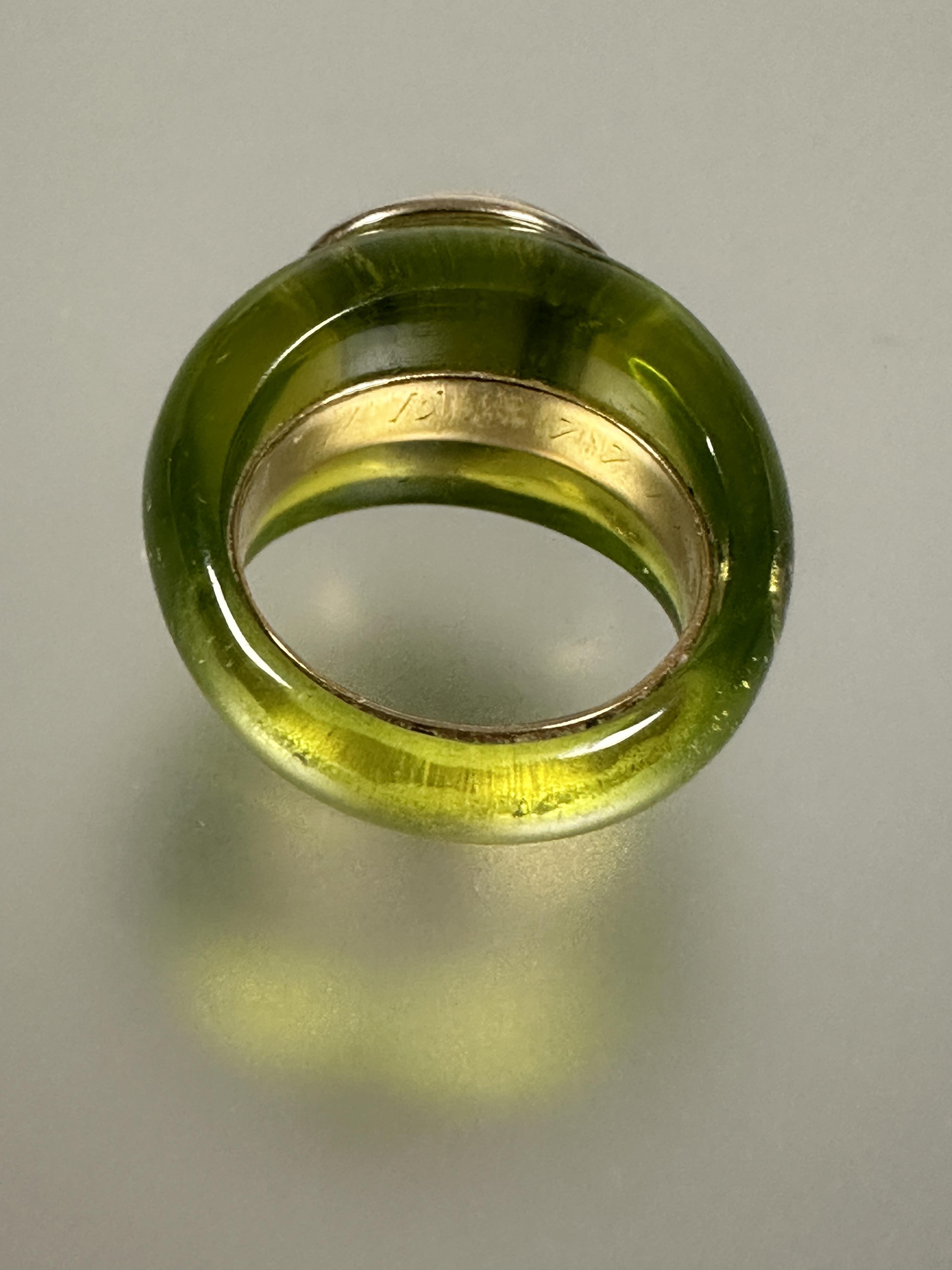 A  R L Christie of Edinburgh hand made gold mounted peridot green resin bombe ring set oval - Image 2 of 4