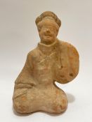 A Chinese terracotta burial figure of a kneeling man, possibly Eastern Han Dynasty, with certificate