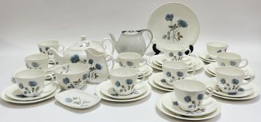 A Wedgwood Ice Rose pattern part tea service comprising a teapot (h- 14cm, w- 26cm), twelve teacups,