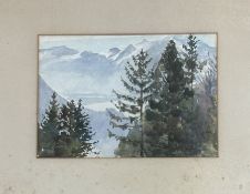 E.M. Tuely (British 19thc), View from Les Avantio, watercolour, artist label verso, framed. (