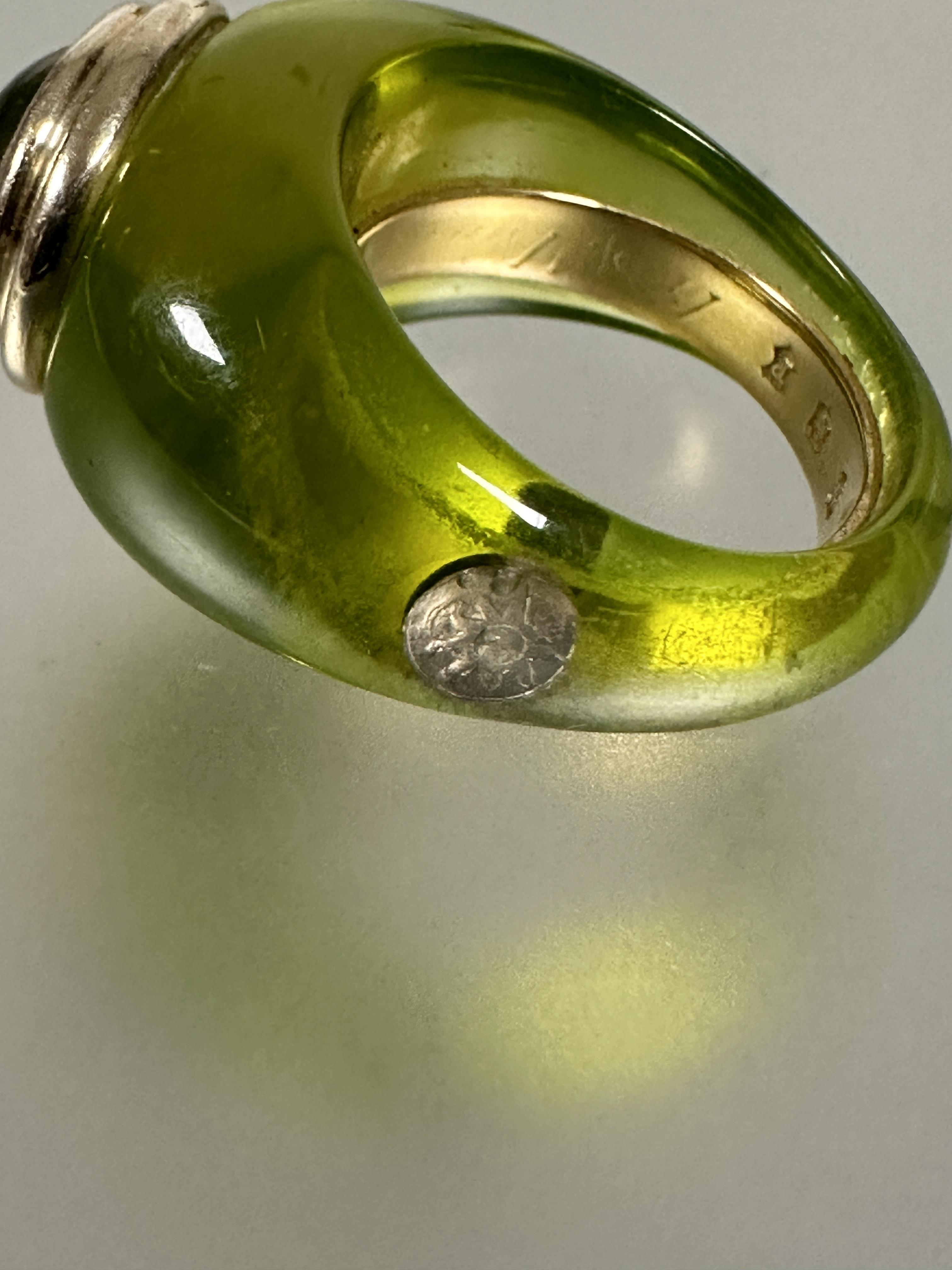 A  R L Christie of Edinburgh hand made gold mounted peridot green resin bombe ring set oval - Image 4 of 4