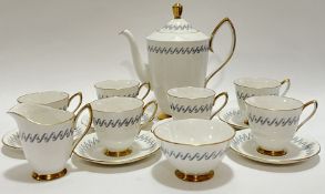 A Royal Albert 'Riviera' pattern coffee set comprising a teapot (h- 22cm, w- 20cm), six cups, sic