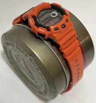 A gents Casio G-Shock Gulfman digital wristwatch, reference G-9100R, with integrated orange strap