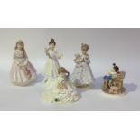 A collection of Royal Worcester china figures comprising, "I Wish" (h-23cm), "Forty Winks" (h-15cm),