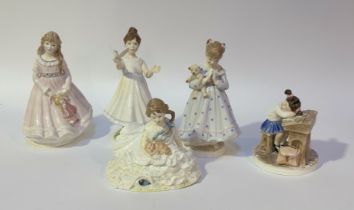 A collection of Royal Worcester china figures comprising, "I Wish" (h-23cm), "Forty Winks" (h-15cm),