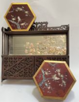 A mirror back fretwork medicine cabinet (h- 44cm, w- 45cm), together with two hexagonal Japanese