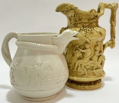 An early Victorian Charles Meigh pottery jug with classical style relief-moulded decoration (a/f,