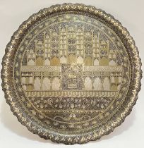 A large and fine Indo-Persian (probably Kashmiri/Indian) Mughal style niello white metal tray with