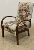 Parker Knoll, a 1940's bentwood open armchair with upholstered squab cushions. H91cm.