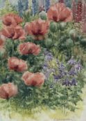 R.G. Marshall, Poppies in my garden, watercolour, signed bottom right, in a gilt frame, artist label
