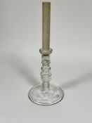 Property of the late Countess Haig, a hand blown glass knop stem candlestick lamp base raised on