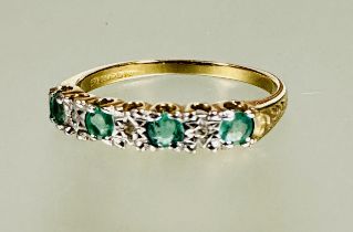 A 9ct gold four stone emerald and three stone diamond set ring the emeralds approximately 0.1ct N