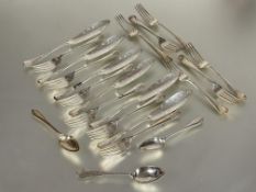 A set of six pairs or Epns engraved fish knives and forks, a set of six Epns dessert forks, tow