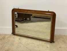 A Victorian walnut framed over mantel mirror with specimen wood inlay. 88cm x 54cm.