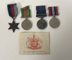 WW2 and Malaya group of four. 1939-45 Star, War Medal, Defence Medal, General Service Medal. 1918-62