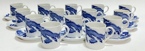 A group of fourteen 'Eusancos' E Hughes and Co Staffordshire blue and white dragon pattern