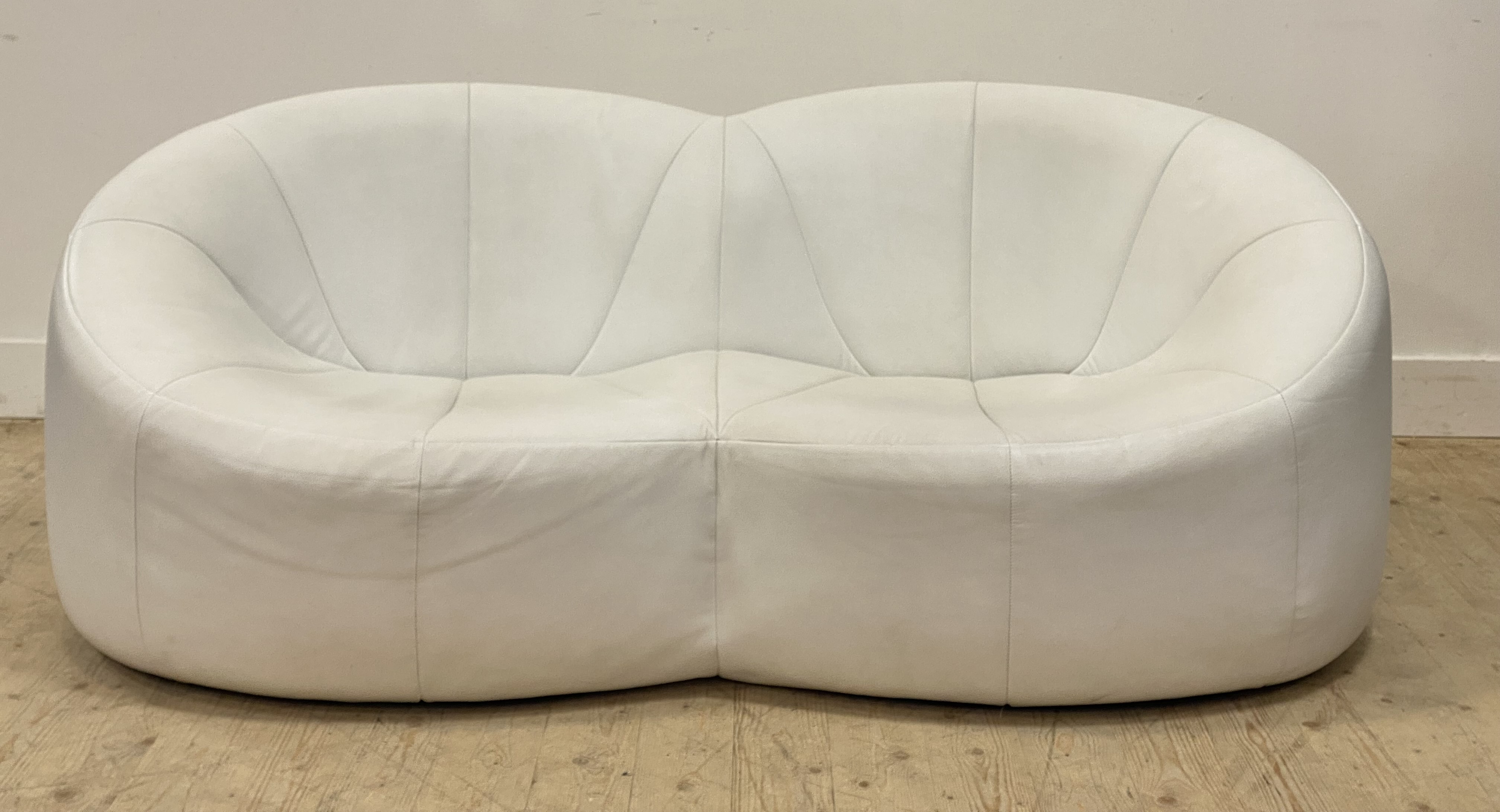 Pierre Paulin for Ligne Roset, a 'Pumpkin group' two seat sofa, upholstered in cream leather. H70cm,