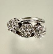 A Iliana 18ct white gold triple floral diamond cluster ring each diamond approximately 0.05ct within