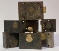 A group of seven Chubb surface locks, late 19th / early 20th century, each having a brass makers