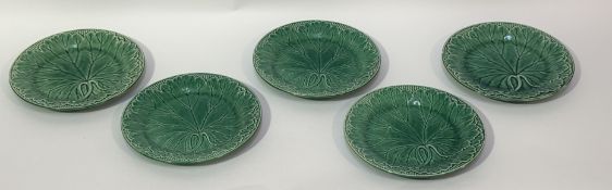 A set of five Wedgewood Majollica green cabbage side plates. (w-20.5cm) (marked verso) (5)