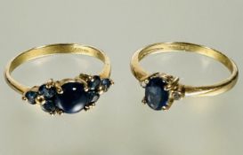 A 9ct gold oval sapphire set ring set diamond point to shoulder sapphire approximately 0.2ct N 1.77g