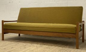 A mid century walnut framed sofa bed by Furpro, circa 1960's / 1970's, the reclining back and seat