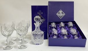A group of cut crystal glassware comprising an Edinburgh crystal decanter (boxed and with labels, h-