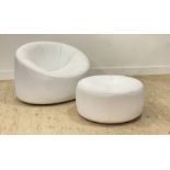 Pierre Paulin for Ligne Roset, a 'Pumpkin group' easy chair and footstool, upholstered in cream