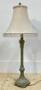 A cast metal lamp with acrylic lustre shade, the base with fluted design (height including shade-