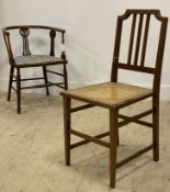 An Edwardian inlaid mahogany side chair with cane seat panel, (H91cm) together with another
