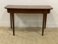 A late Georgian mahogany console table, raised on square tapered supports. H72cm ,W123cm, D55cm.