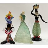 A group of three Italian Murano figures including a clown, a male figure and a female figure in long