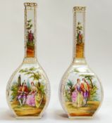 A pair of Dresden porcelain vases painted in polychrome enamels with Rococo style figural scenes