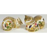 A Royal Crown Derby 'Cottage Garden Cat' gold stopper paperweight (marked verso h- 7cm,w- 12cm),