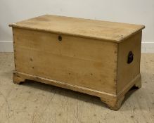 A Victorian pine blanked box, the hinged lid opening to two drawers inside, carry handle to each end