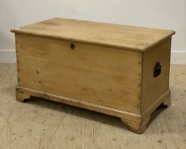 A Victorian pine blanked box, the hinged lid opening to two drawers inside, carry handle to each end