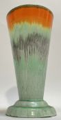 A 1930s Art Deco Shelley conical form vase brightly glazed in green/orange (marked verso, h- 20.