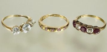 A collection of three 9ct gold gem set rings M/O 5.9g (3)