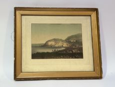 A framed 19thc coloured engraving of, Freshwater Bay, Isle of Wight. (22cmx32cm) (signs of foxing)