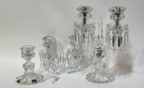 A pair of Baccarat crystal lustres candle holders with central baluster column with twin branches
